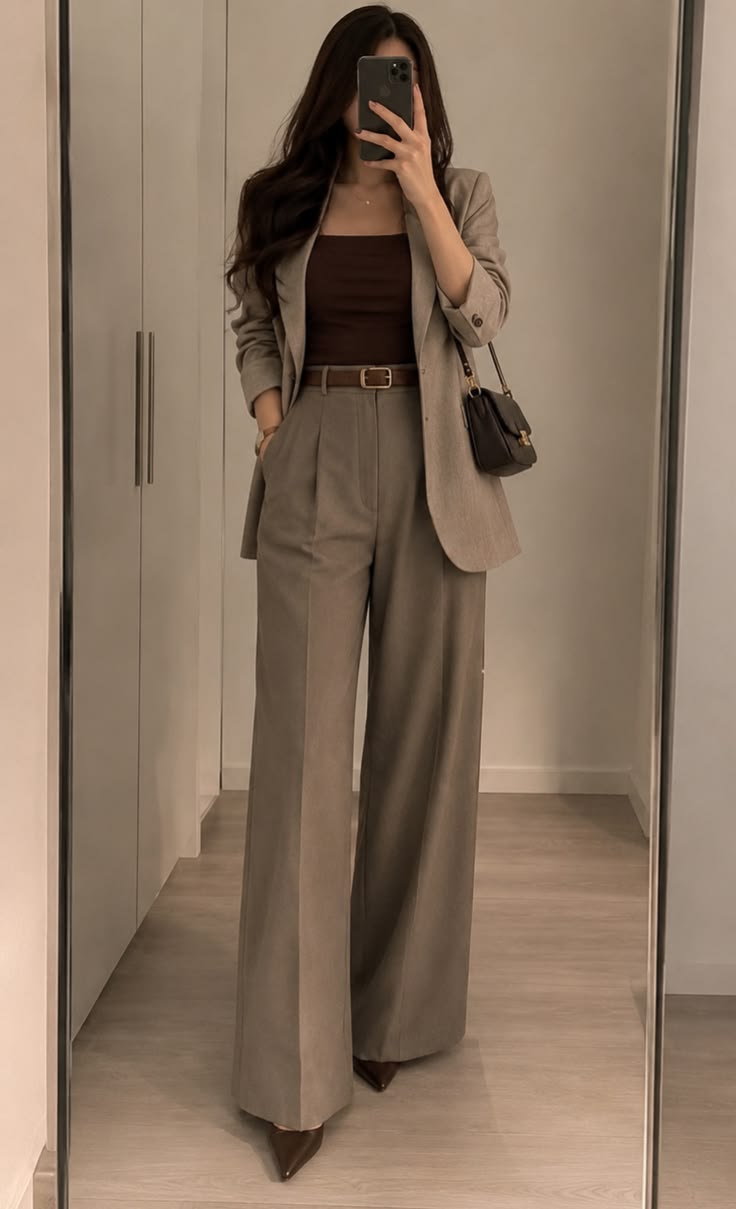 Eleganckie Spodnie Garniturowe z Zakładkami Minimalist Beige